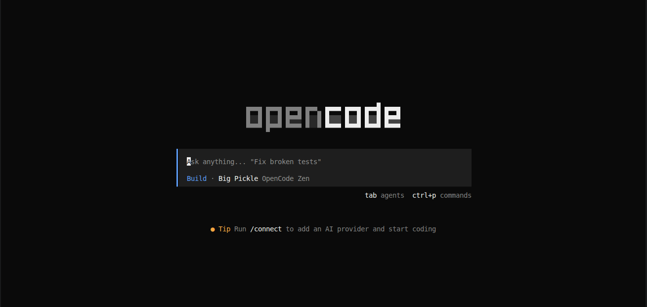 Giao diện Opencode trong terminal
